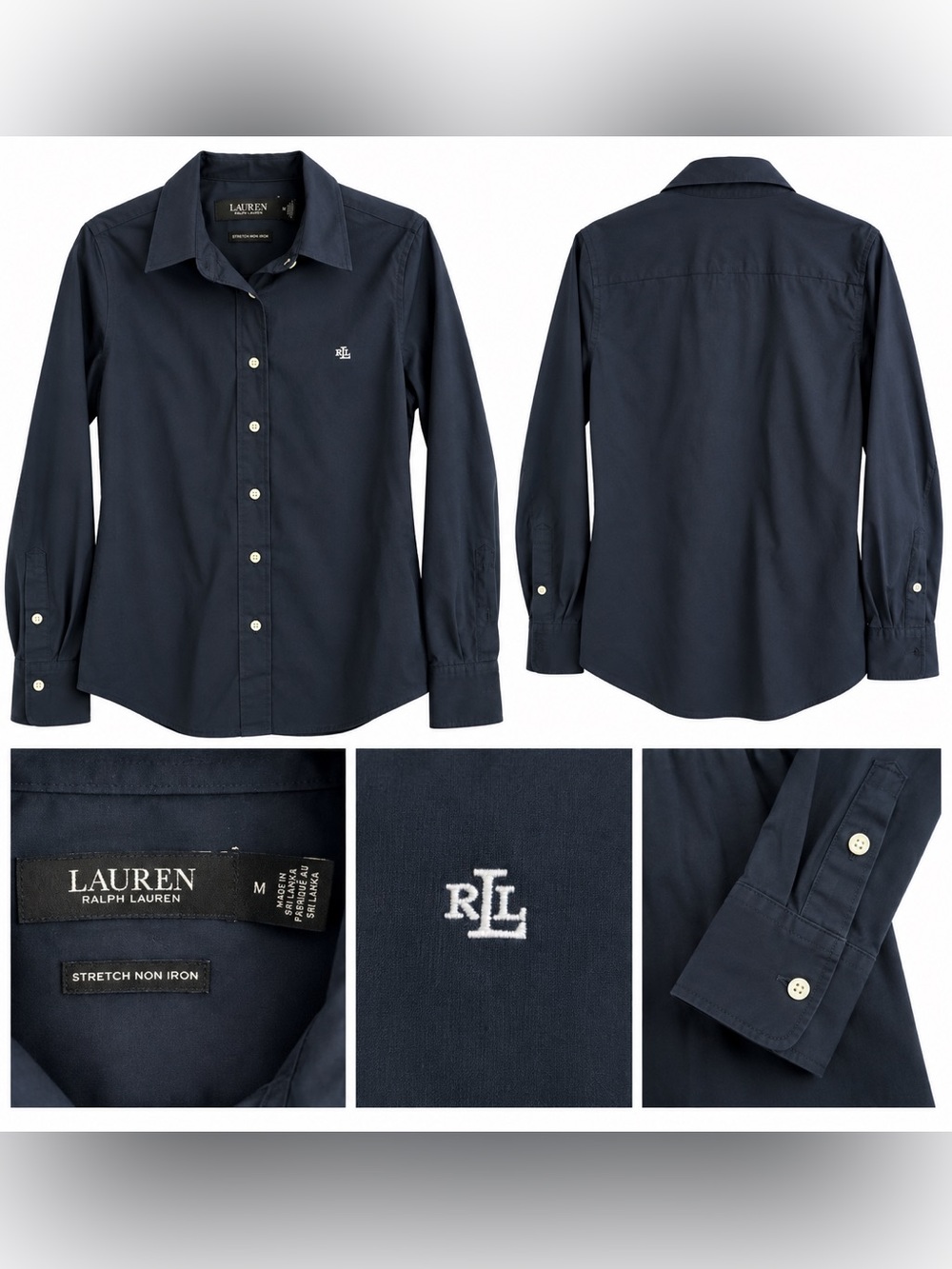 Lauren Ralph Lauren Navy Stretch Non Iron Button Down Shirt M